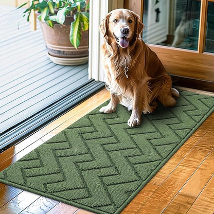 hicorfe Indoor Doormat,Front Back Door Mat Rubber Backing Non Slip Door Mats 20"x48" Absorbent Resist Dirt Entrance Doormat Inside Floor Mats for Entryway Washable Low-Profile(Green)