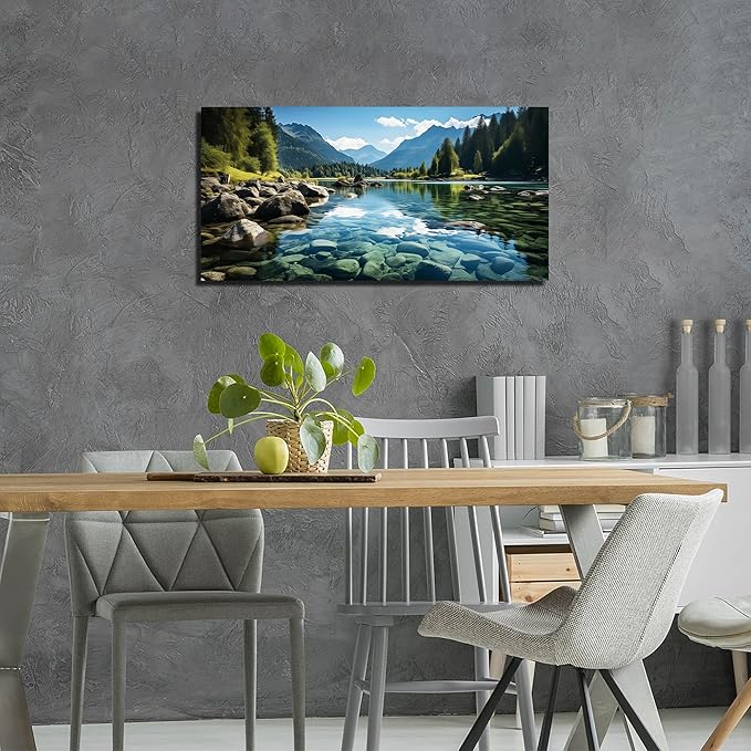 GUGIKA Landscape Wall Art for Living Room, Mountain and Lake Wall-Decor for Bedroom, Natural Scenery Canvas Prints Pictures for Hallway Office, Size 40 x 20 Inches