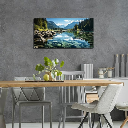 GUGIKA Landscape Wall Art for Living Room, Mountain and Lake Wall-Decor for Bedroom, Natural Scenery Canvas Prints Pictures for Hallway Office, Size 40 x 20 Inches