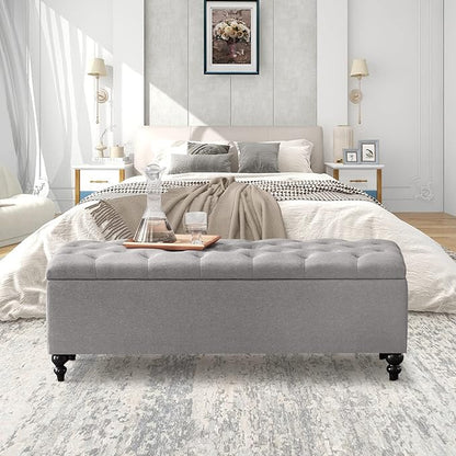 Storage Ottoman 50.2 Inches Upholstered Fabric Bench，Button Tufted for Living Room，Bedroom End of Bed Bench Withstands 303lbs (Grey)