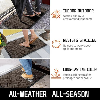 Yimobra Door Mat, Outdoor Indoor Entrance Welcome Mat, Heavy Entry Front Door Mat, Stain & Fade Resistant, Low Profile, Sturdy Rubber, Easy Clean Patio Floor Mat, Waterproof, 60 x 36,Brown
