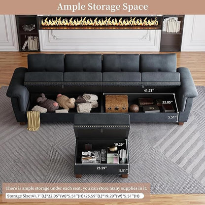 JAMFLY 108" Modular Sectional Sofa with Storage, L Shaped Sofa Couch with Reversible Ottoman, 4-Seat Convertible Sectional Couches with Cup Holders for Living Room, Apartment, Dark Grey