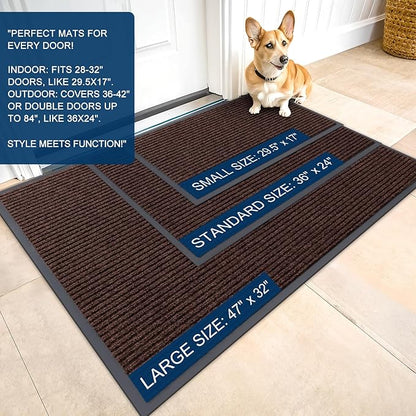 OLANLY Front Door Mat Indoor Outdoor Entrance, Waterproof Heavy Duty Doormat, Fade Resistant, Low Profile, Easy Clean Patio Porch Welcome Floor Mats for Entry, 40x32, Brown