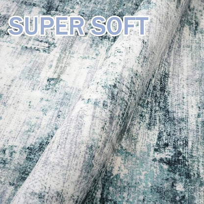 IOHOUZE Abstract Area Rugs 8x10 Ft Washable Large Rugs for Living Room, Non Slip Dining Room Rug, Printed Faux Wool Rug for Bedroom, Floor Carpet for Office Nursery Playroom, Sage Grey