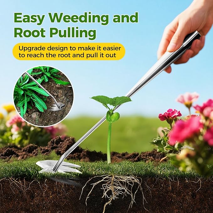 2025 Upgraded Weed Puller Tool, 4-Tooth Manganese Steel Manual Weeders, Portable Garden Weed Remover Tools for Vegetable Gardening Backyard Farm Planting & Weeding