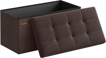 SONGMICS Mazie Collection - 30 Inches Folding Storage Ottoman Bench, Ottoman Foot Rest, End of Bed Bench, Storage Chest, Load 660 lb, for Living Room, Bedroom, Entryway, Brown ULSF047K02