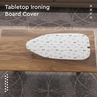 Encasa XO Ironing Board Cover and Pad 28"x12" - Thick 3mm Felt Padding, Drawstring Tightening & Lock, Easy Fit, Scorch & Stain Resistant, Fits Mini Ironing Board - White Tiles