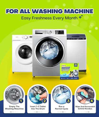 Deep Cleaning Washing Machine Cleaner Tablets, No More Odor & Pet Fur Washing Machine Cleaning Tablets, Washer Cleaner For HE Top Front Load, Septic Safe, 24 Counts/1 Year Supply