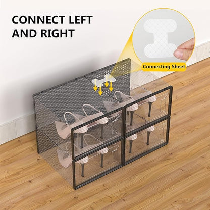 12 Pack Large Shoe Organizer Storage Boxes for Closet, Modular Space Saving Shoe Boxes Clear Plastic Stackable Sneaker Containers Display Case with Lids, Black05