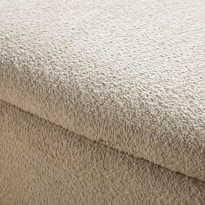 Walker Edison Linley Contemporary Large Storage Bouclé Ottoman with Wood Legs, Ivory