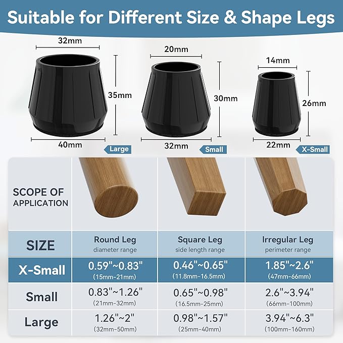 24PCS Extra Small Silicone Chair Leg Floor Protectors for Hardwood Floors, Thicken Rubber Chair Leg Cap Covers, Non Slip Furniture Leg Pads to Protect Wood Tile Floors from Scratches and Reduce Noise