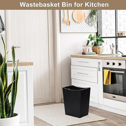 SEHERTIWY Wood Trash Can, Farmhouse Wastebasket Bin for Bathroom, Office, Bedroom, Living Room, Small Square Rustic Garbage Container (Wood-Black)