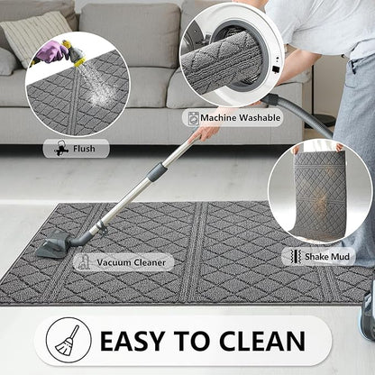 REFETONE Indoor Doormat, Front Back Door Mat 32"x40" Absorbent Rubber Backing Non Slip Door Mats, Low-Profile Resist Dirt Entrance Rugs, Machine Washable Door Rug Inside Floor Mat for Entryway, Grey
