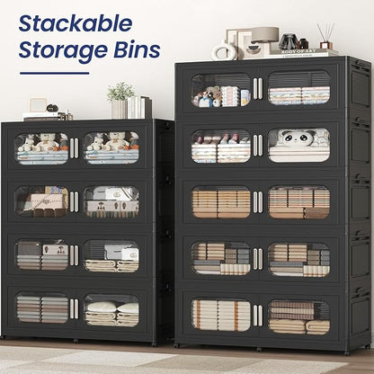 150GAL Extra Large Storage Bins with Lid, 600QT Storage Bins with Wheels, Folding Closet Organizer, Stackable Collapsible Plastic Storage Containers for Home, Office, Dorm, 3Pack Black