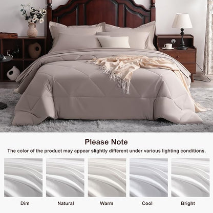 NTBAY Queen Comforter Set with Sheets, 7 Pieces Soft and Breathable Queen Bedding Set, Bed in a Bag, Down Alternative Comforter Set Solid Color All Season, Queen Bedding Set, Taupe