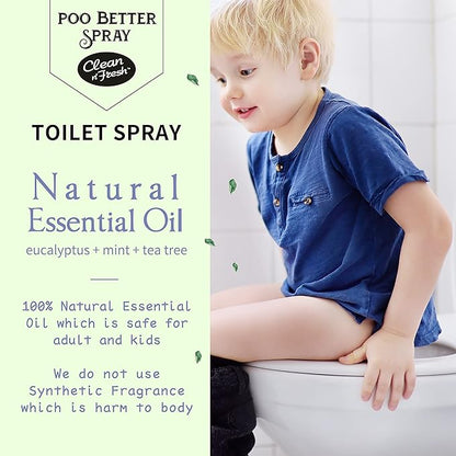 Clean-n-Fresh Toilet Spray, Poop Spray Eucalyptus Scent, 100% Natural Plant Essential Oil Bathroom Air Fresheners Spray, 400 Plus Uses, Long Lasting Odor Eliminator, 2 Pack