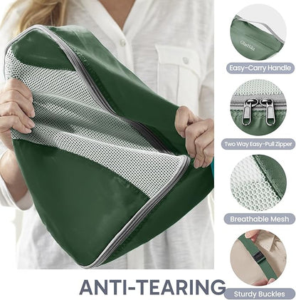 ALL INCLUDED 10 Set Durable Packing Cubes for Suitcases,OlarHike Essentials for Travel,UPGRADED Anti-Tear Stitching, NEW Improved Luggage Packing Organizers for Travel Accessories (Dark Green)