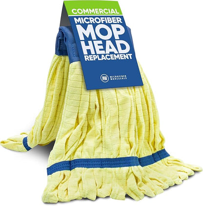 Commercial Mop Head Replacement – 1 Pack Medium Yellow Microfiber Tube Mop (14 oz.) | Industrial Wet Mops | Refill Heads, Machine Washable, Heavy Duty | Hardwood, Tile, Laminate, Vinyl Floors