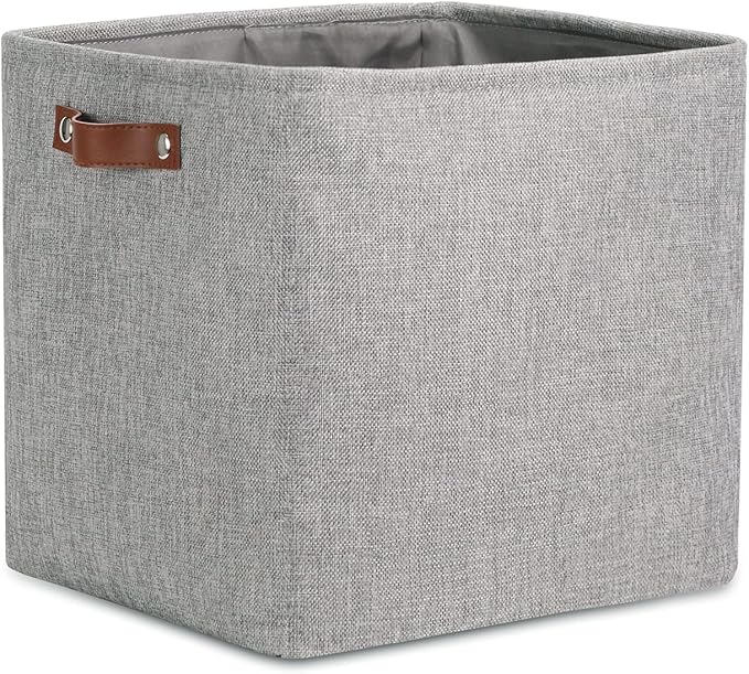 DULLEMELO Cube Basket for Storage and Organization, Collapsible Fabric Cube for Closet, Laundry, Nursery and Shelves - Decorative Empty Basket for Gifts (Gray)