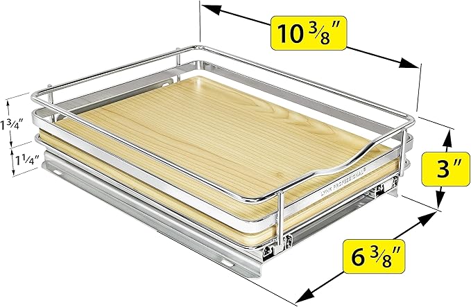 LYNK PROFESSIONAL® Élite™ Pull Out Spice Rack Organizer for Inside Kitchen Cabinets - 8-1/4 inch Wide - Slide Out Drawer – Wood/Chrome Sliding Spice Cabinet Organization Shelf Racks - 1 Tier
