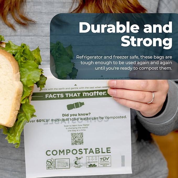 Matter Compostable Sandwich Bags for Food Storage, Eco-Friendly, Resealable, 200 Count