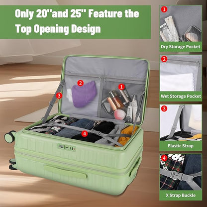 3-Piece 20/24 Top Opening Hardshell Lightweight Luggage and 28-Inch Clamshell Opening Travel Suitcase with Spinner Wheels & TSA Locks, Avocado Green 20in/24in/28in