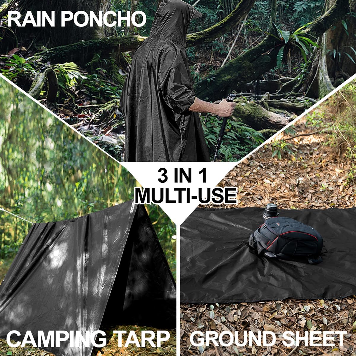 salamra Hooded Rain Poncho Waterproof Raincoat Jacket for Men/Women/Adults with Pocket