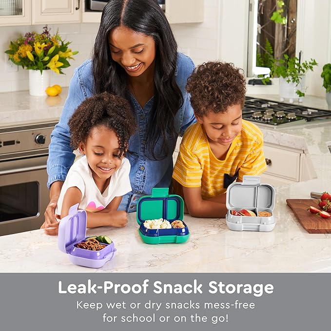 Bentgo Kids Snack - 2 Compartment Leak-Proof Bento Box Container for Snacks and Small Meals, Easy-Open Latch, Dishwasher Safe, BPA-Free for School, Daycare, & Sports - Ideal for Ages 3+ (Gray)