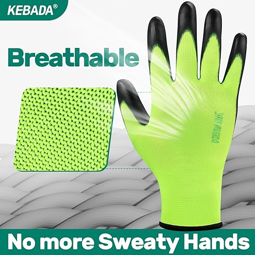 Kebada W1 Work Gloves for Men and Women, PU Coated Safety Gloves with Grip, Touchscreen, Ideal for Warehouse Package Handling, Construction, Gardening, Green X-Small