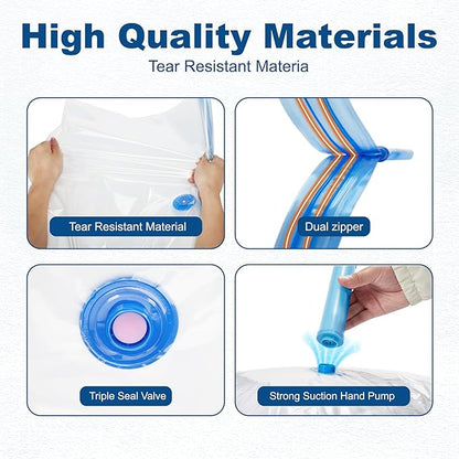 HOUSE DAY 10 Small Vacuum Storage Bags with Pump,Space Saving Vacuum Seal Bags For Clothing Travel, Vacuum Storage Bags For Clothes, Blankets, Moving, Camping, Toys, Reusable & Durable, Hand Pump