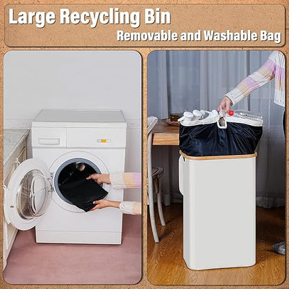 efluky Recycling Bin 100L, 26 Gallon Recycle Bins for Kitchen Indoor Outdoor Home with 2 Removeable and Reusable Inner Bag, Tall Recycle bin for Bottle Can Plastice Stickers (Beige)