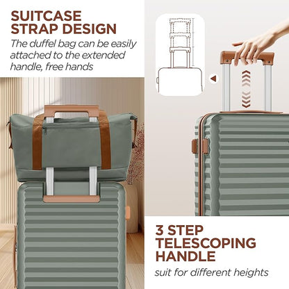 SHOWKOO Luggage Sets 3 Piece Hardside Expandable Suitcase with Double Spinner Wheels Tsa Lock, (Green, 5 piece set)