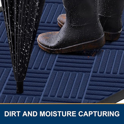 Smiry Front Door Mat Outside Entrance, Heavy Duty Outdoor Indoor Natural Rubber Doormat, Non Slip, Trap Dirt and Moisture, Easy Clean, Low Profile Patio Porch Entryway Mat, 71x23, Navy Blue
