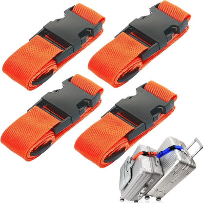 4Pack Luggage Straps Add Bag Luggage Straps to Connect Two Suitcases, Adjustable Luggage Belt Connector for Carry On, Travel Attachment Accessories for Connect Your 3 Luggages, Orange
