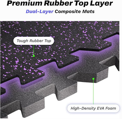 AIRHOP 0.56in Thick 24 Sq Ft Exercise Equipment Mats, 6 Tiles Upgraded Rubber Top with High Density EVA Foam, Large Interlocking Puzzle Gym Flooring for Home Gym, Heavy Weight Workout, 24 x 24in