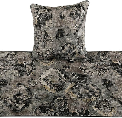 The HomeCentric Decorative Black & Grey CA King 86 x 18 inch Bed Runner with 2 Matching Pillow Cover, Velvet Damask with Tassels Bed Scarf, Abstract Modern - Paved Damask