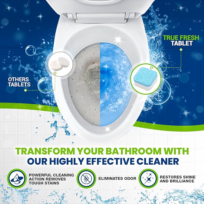 True Fresh Toilet Bowl Cleaner Tablets 24 Pack – Deodorizer & Septic Safe – Deep Cleaning, Odor Eliminator, Stain Remover for Long-Lasting Freshness – Fresh Lemon Scent