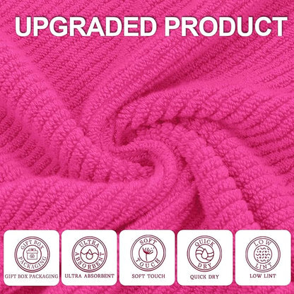 Hot Pink Bath Towels (4PC Large, 30"x56") - 100% Cotton | Quick Dry | Light Weight | Thick | Soft | Absorbent, Luxury Shower Towels with Hanging Loops, Towel Gift Set, Hot Pink Bathroom Accessories