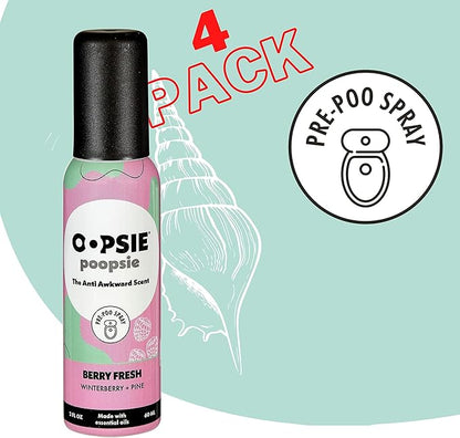 OOPSIE POOPSIE - Berry Fresh Before & After You Go Toilet Spray 2oz - Portable Odor Eliminator - 4 Pack