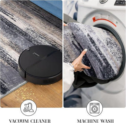 Modern Abstract Small Area Rug Indoor 3x5 Washable Rug Non-Slip Soft Entryway Rug Grey Black Multi Kitchen Mats Thin Print Faux Wool Floor Carpet Throw Rugs for Entrance Bedroom Home Decor