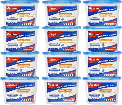 Vacplus Moisture Absorbers 12 Pack, 10.5 Oz, Humidity Absorber Boxes Attracts Extra Moisture from Your Bathroom, Closet, Kitchen, Dehumidifier for Closet (Fragrance Free), Blue