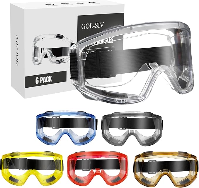 6 Pack Safety Goggles, ANSI Z87.1 Anti-Fog Lab Goggles, Adjustable Protective Eye Protection for Men