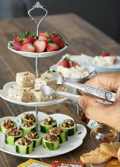 6PCS Mini Serving Tongs 5-Inch Small Sugar Tongs, Tiny Stainless Steel Kitchen Tong for Appetizers, Tea Party, Coffee Bar, Desserts (Silver)