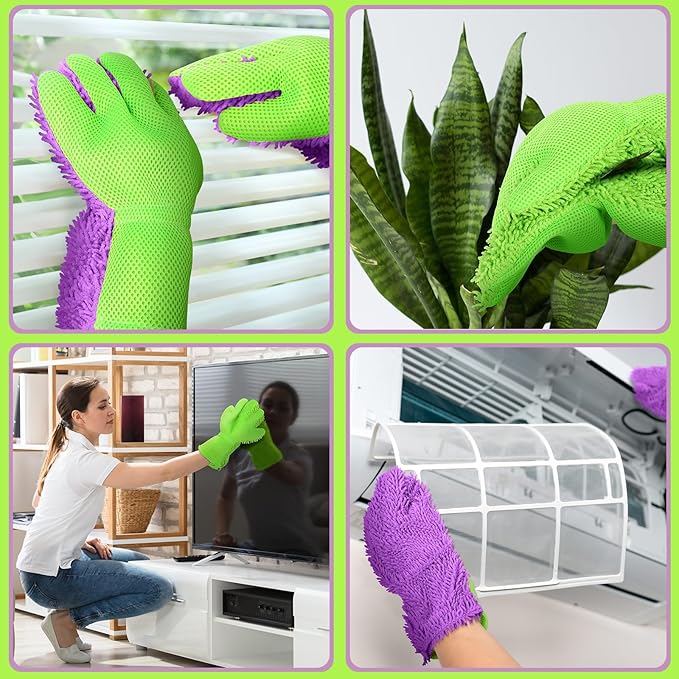 Ferraycle 2 Packs Car Wash Mitt 5 Finger Microfiber Wash Mitts Auto Car Dusting Gloves Double Sided Cleaning Gloves for Kitchen Home(Blue and Black)