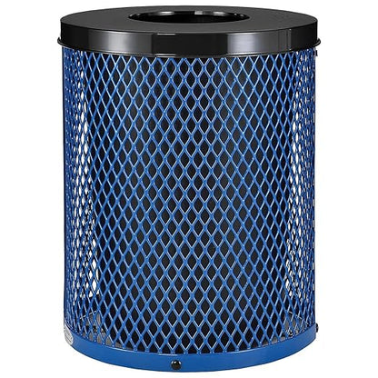 Global Industrial Outdoor Diamond Steel Trash Can with Flat Lid and Plastic Liner, 36 Gallon Capacity, Blue, Thermoplastic Coating, 23-1/2" Diameter, 30" H