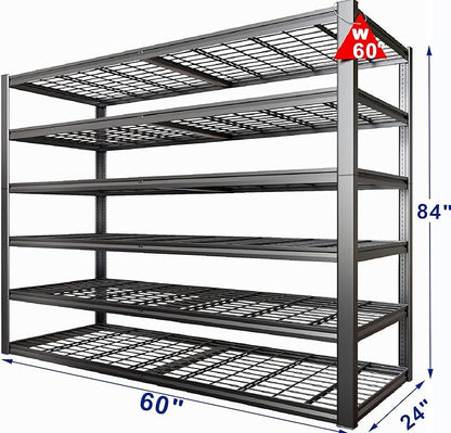 60" Wide Heavy Duty Garage Shelving Adjustable 6 Tier Garage Storage Shelves 3900LBS Metal Shelving Unit Industrial Utility Shelf, 84" H x 60" W x 24" D