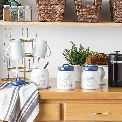 DII Kitchen Accessories Collection Ceramics, Jar Canister Set, Blue, 3
