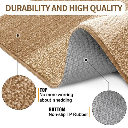 Kitinjoy Indoor Outdoor Door Mat, 32x20 Non-Slip Absorbent Dirt Trapper, Low-Profile Washable Inside Entrance Front Floor Mat, Sturdy Soft Entry Doormats for Entryway, Camel