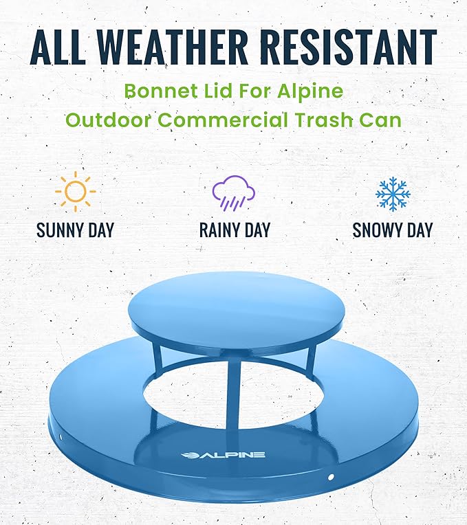 Alpine Outdoor Metal Waste Receptacle Rain Bonnet Lid - Heavy Duty Commercial Trash Can Receptacle Cover - Perfect Companion for 38-Gallon Garbage Can (Blue)