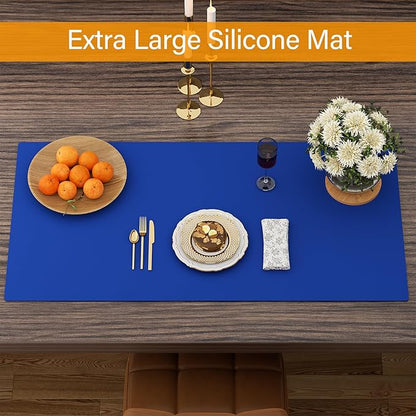 Quality Silicone Table Mat 47x24 Inch - High Heat Resistant (Lab Tested 482°F), Non-Slip Oil-Resistant Surface for Baking & DIY | Waterproof & Easy Clean (Blue)